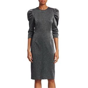 Halston metallic silver puff sleeve sheath dress - size 2 (XS)